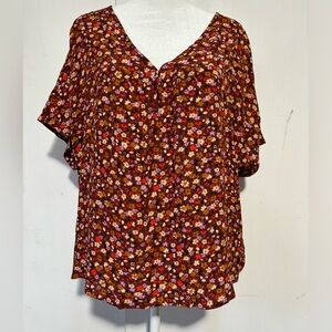 Madewell| Rhyme Top Short Sleeves Burger Ditsy Floral V-Neck Size M NWOT
